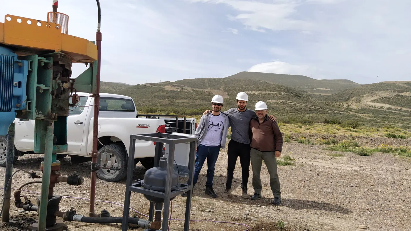 The RF Industrial team at the oil field, in front of a pumping unit